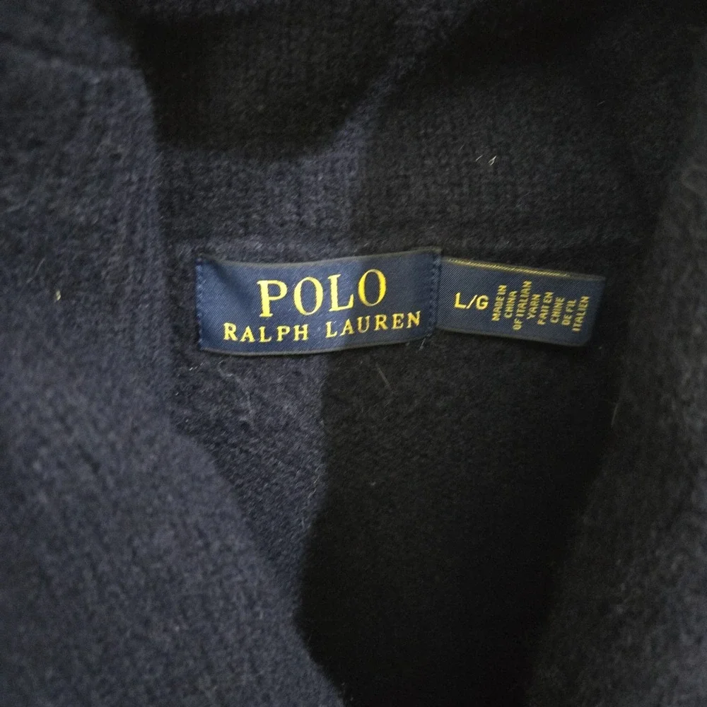 Polo Ralph Lauren Lambs‎ Wool Sweater Large Shawl 1/4 Zip Blue Preppy Nautical